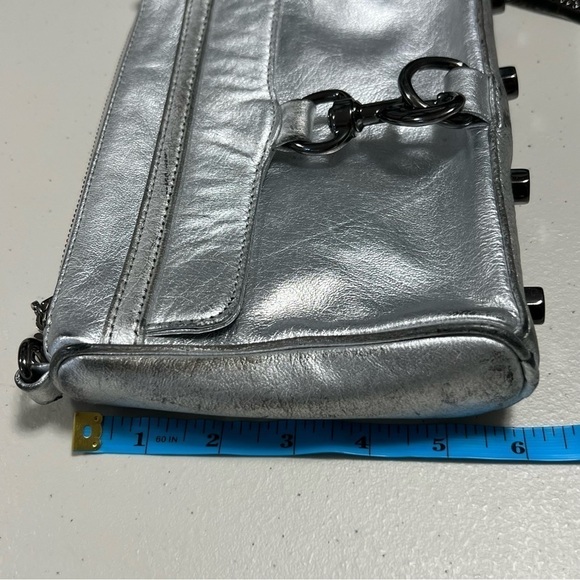 REBECCA Minkoff Mini Mac Metallic Silver Distressed Leather Chain Crossbody Bag - Picture 14 of 16